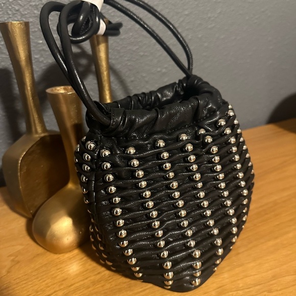 Zara Black and Silver Mini Bag with Woven Leather & Beaded Design NWOT - Picture 2 of 5
